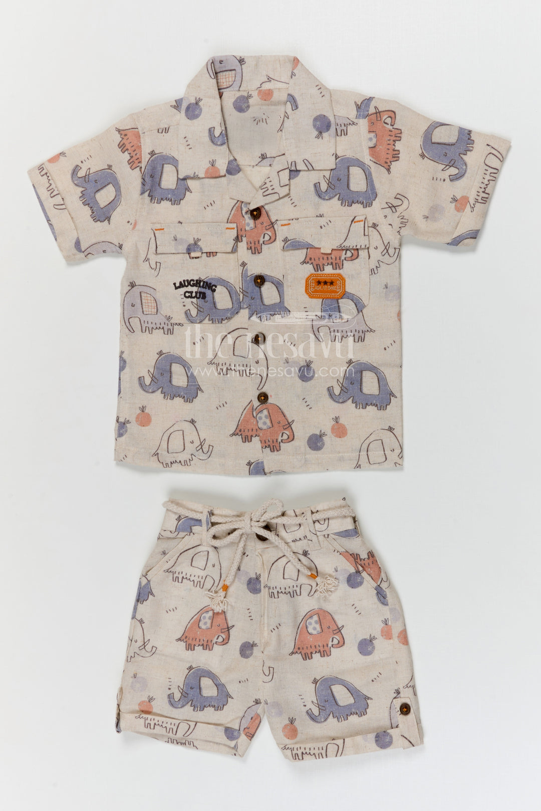 The Nesavu Boys Casual Set Boys Cotton Co Ord Set for Playtime and Daily Wear Nesavu 16 (1Y) / Cream / Cotton BCS584A-16 Nesavu boys cotton co ord set for playtime and daily wear with fun printed design and breathable comfort