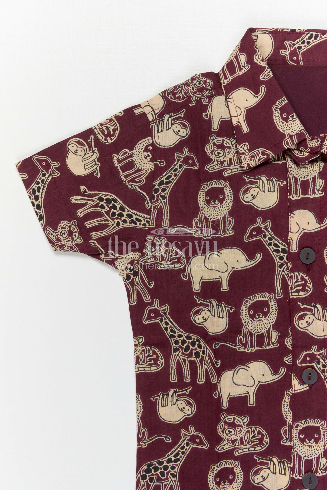The Nesavu Boys Casual Set Boys Cotton Co Ord Set for Playtime and Summer Outings Nesavu Nesavu Boys Cotton Co Ord Set For Playtime With Animal Print Shirt And Shorts Summer Outfit