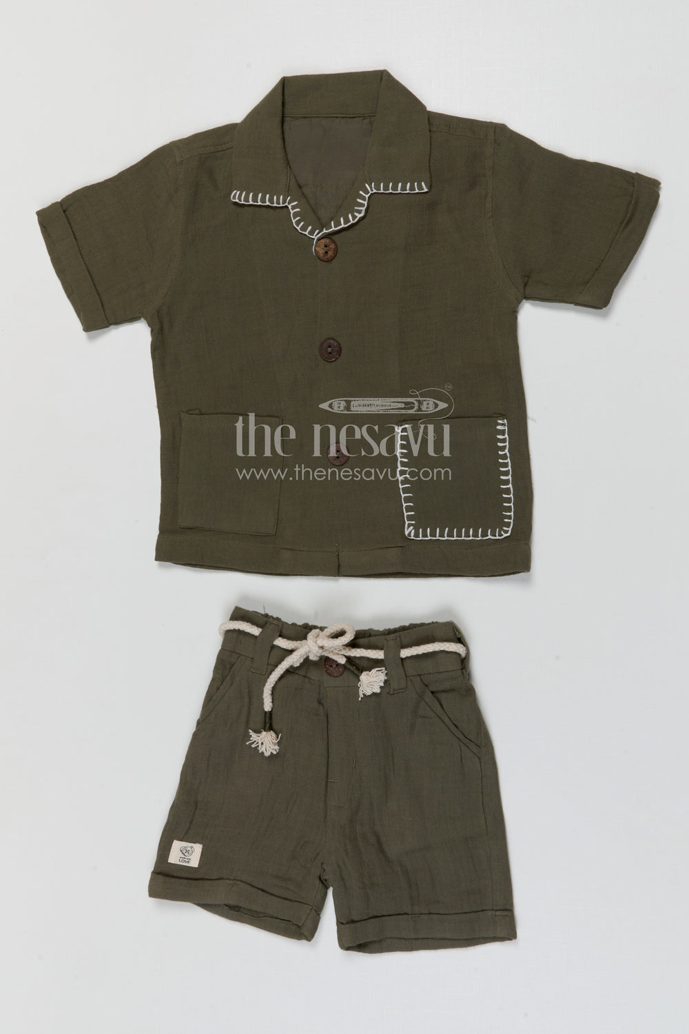 The Nesavu Boys Casual Set Boys Cotton Co Ord Set for Summer Outings and Everyday Wear Nesavu 16 (1Y) / Green / Muslin Cotton BCS418B-16 Nesavu boys cotton co ord set for summer outings and daily wear with breathable muslin fabric comfort fit