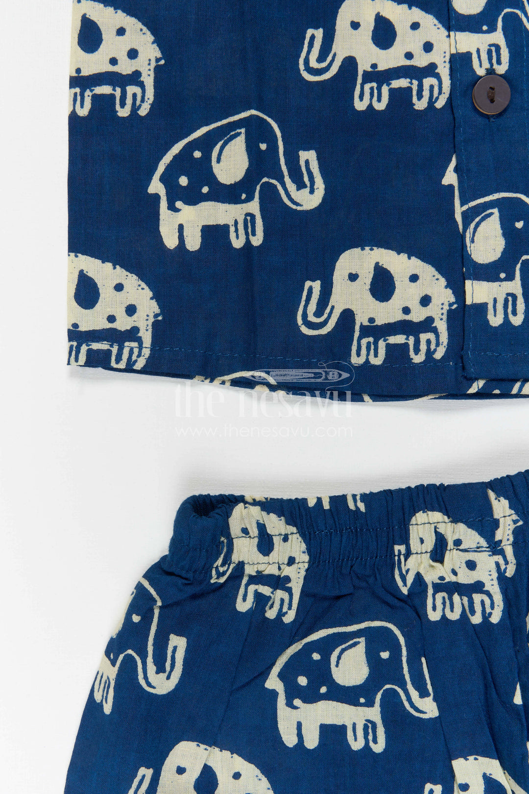 The Nesavu Boys Casual Set Boys Cotton Co Ord Set for Summer Playtime and Outings Nesavu Nesavu Boys Cotton Co Ord Set For Summer Playtime With Elephant Print Shirt And Shorts Outfit