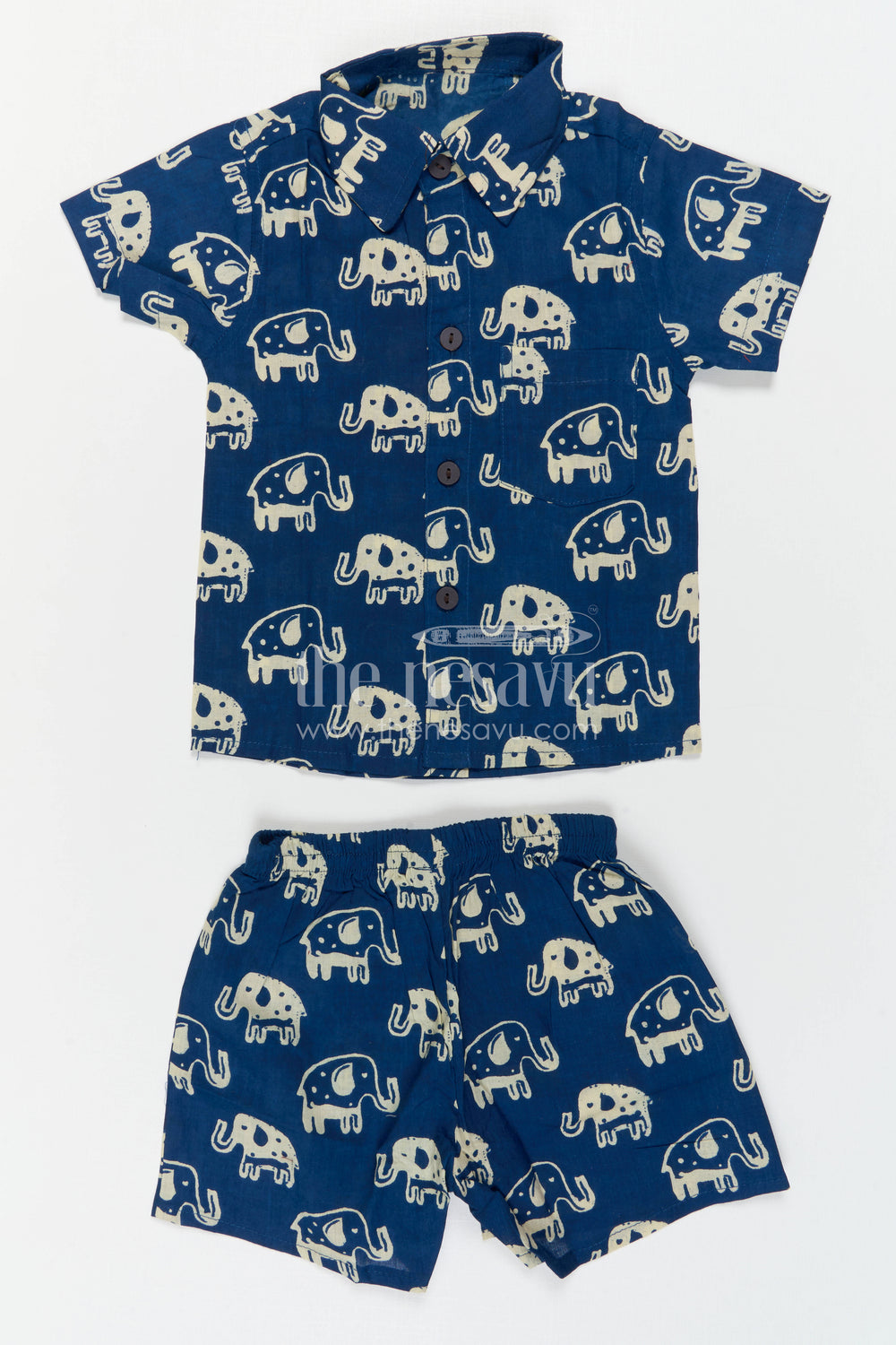 The Nesavu Boys Casual Set Boys Cotton Co Ord Set for Summer Playtime and Outings Nesavu Nesavu Boys Cotton Co Ord Set For Summer Playtime With Elephant Print Shirt And Shorts Outfit
