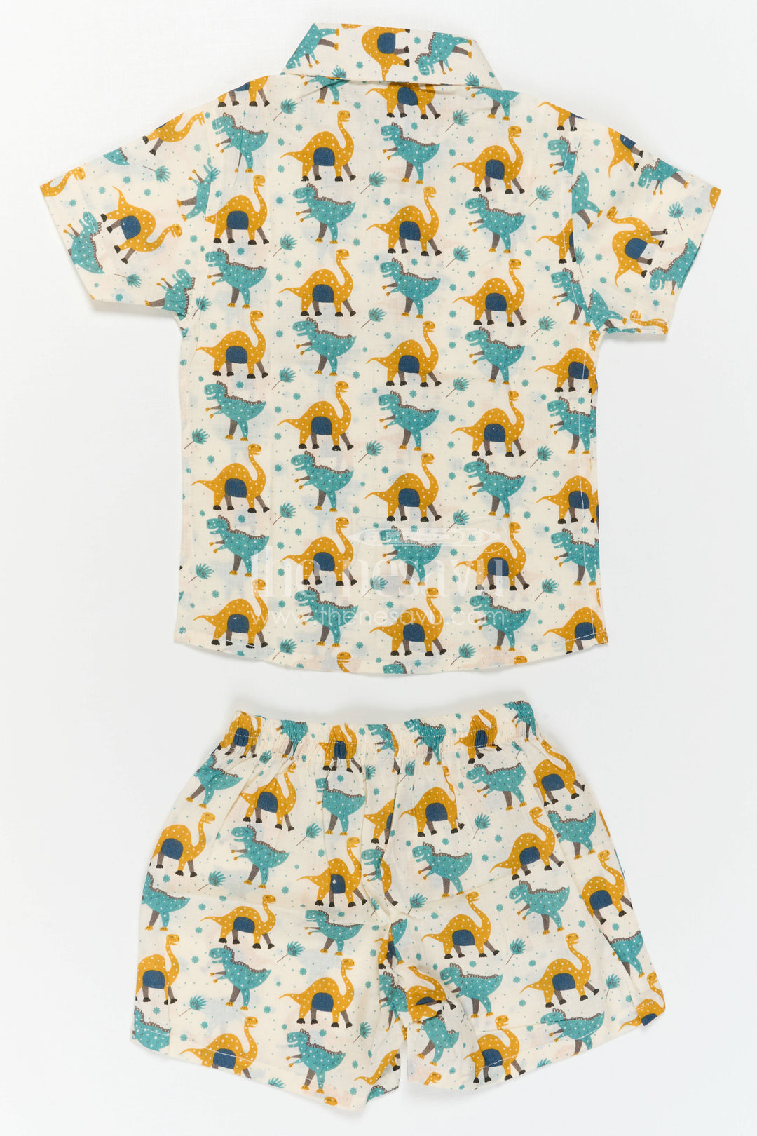 The Nesavu Boys Casual Set Boys Cotton Co Ord Set for Vacation and Summer Styling Nesavu Nesavu Boys Cotton Co Ord Set For Vacation With Dinosaur Print Shirt And Shorts Summer Outfit