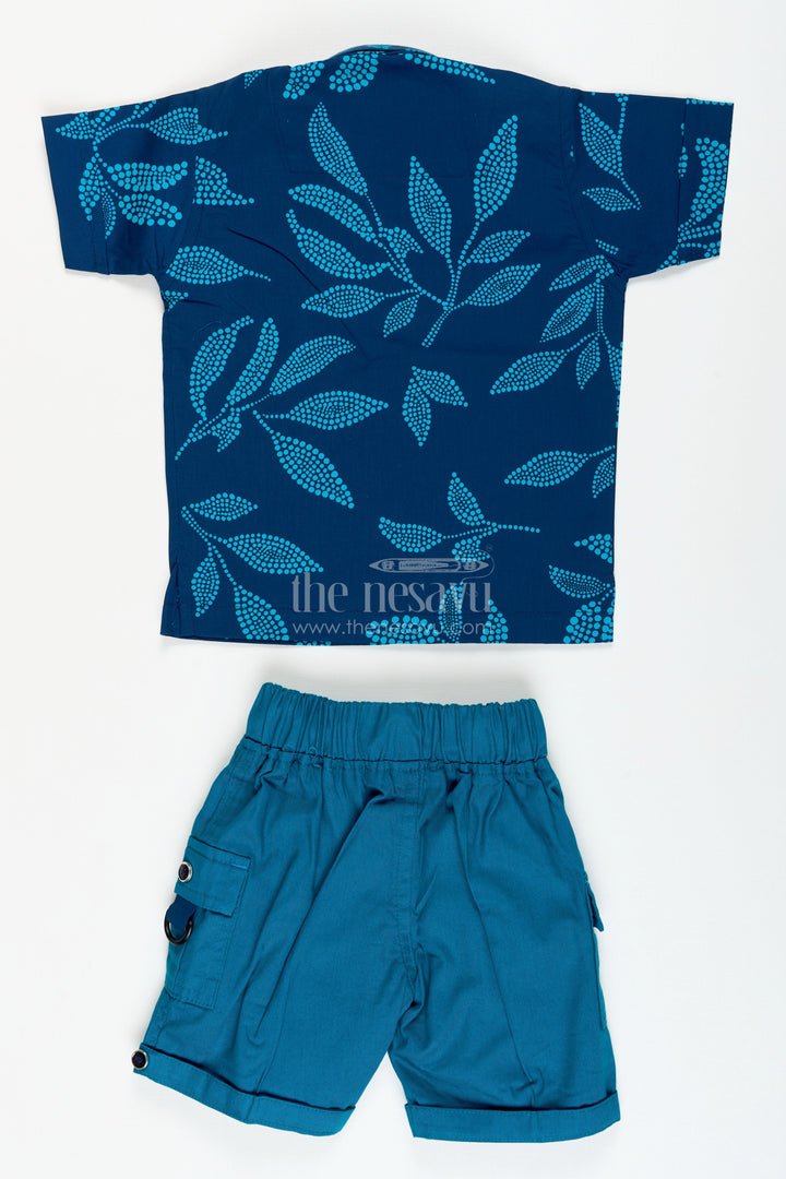 The Nesavu Boys Casual Set Boys Cotton Co-Ord Set with Bold Leaf Print for Summer Days and Playwear Nesavu Nesavu boys leaf print cotton summer set shirt shorts  perfect playtime outings