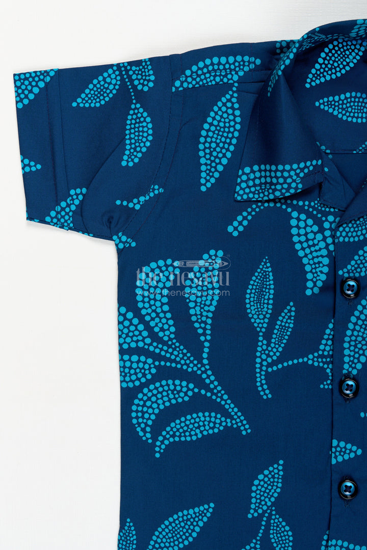 The Nesavu Boys Casual Set Boys Cotton Co-Ord Set with Bold Leaf Print for Summer Days and Playwear Nesavu Nesavu boys leaf print cotton summer set shirt shorts  perfect playtime outings