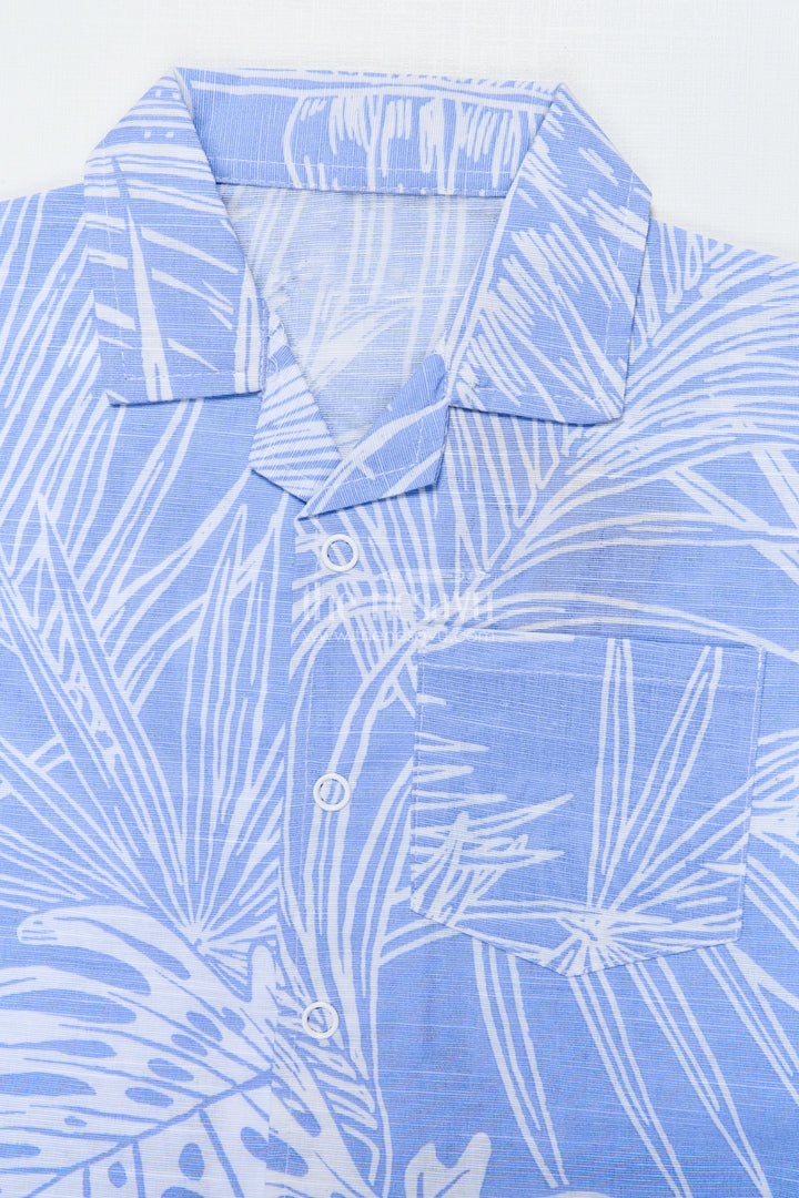 The Nesavu Boys Casual Set Boys Cotton Co-Ord Set with Leaf Print for Summer Play and Holidays Nesavu Nesavu boys cotton co-ord set tropical print  perfect summer outings holidays