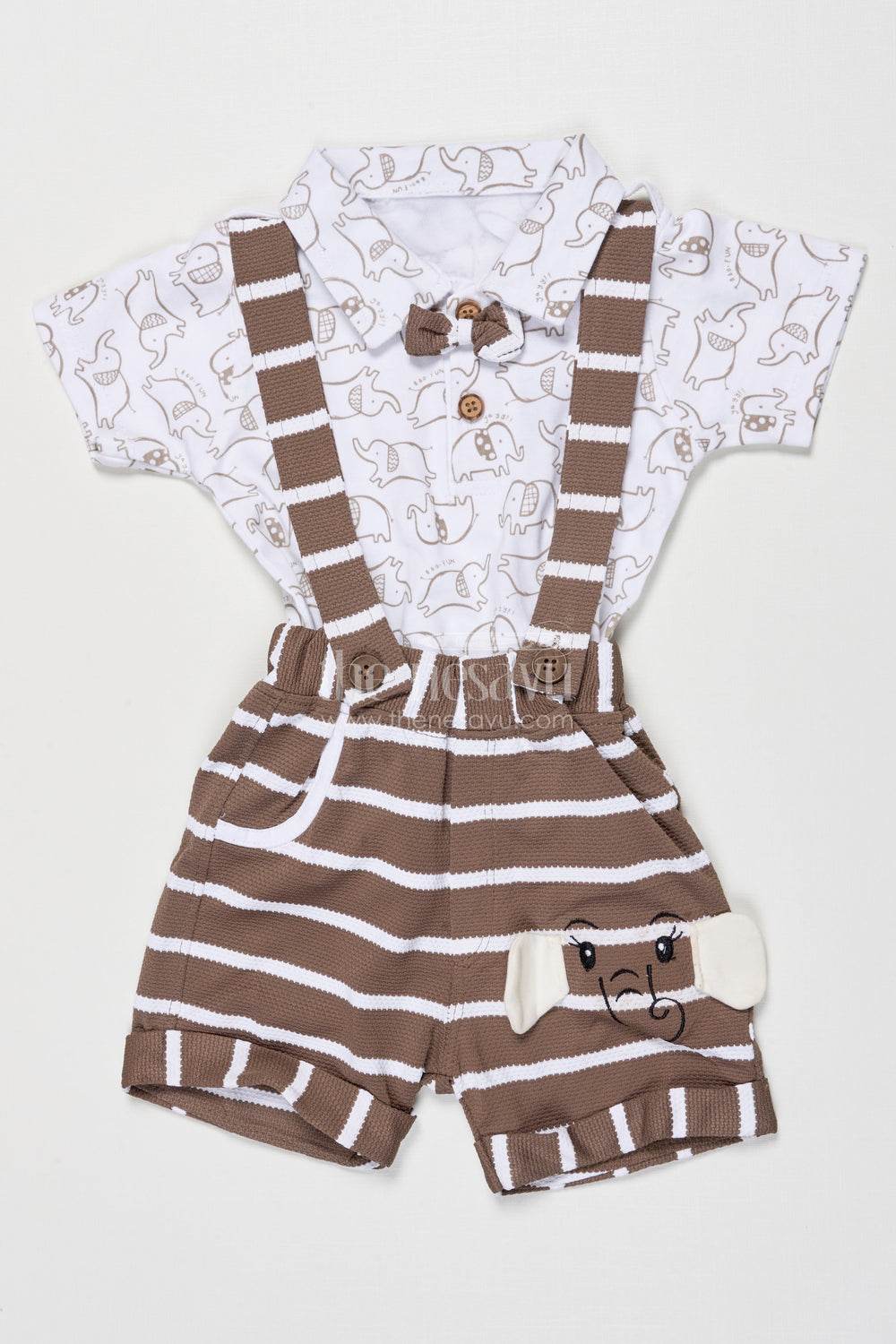 The Nesavu Boys Casual Set Boys Cotton Co-ord Set with Printed Top and Pants for Playful Days Nesavu 14 (6M) / Brown BCS529A-14 Nesavu boys printed cotton top pant co-ord set casual wear everyday fun