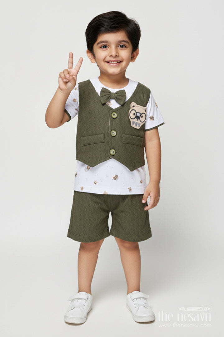 The Nesavu Boys Casual Set Boys Cotton Collared Set for Festive Casuals and Outings Nesavu 14 (6M) / Green BCS536A-14 Nesavu toddler boy cotton collared shirt shorts set festive gatherings smart casual wear