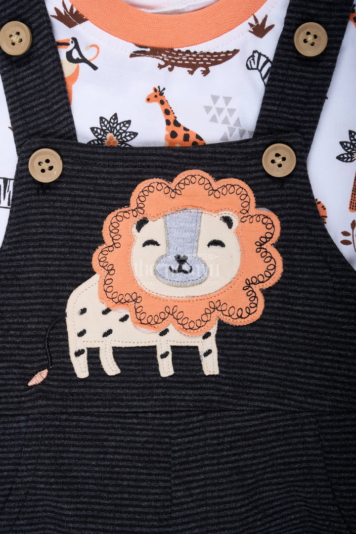 The Nesavu Boys Casual Set Boys Cotton Corduroy Orange Casual Dress with Lion Appliqué and Printed Tee for Bold Everyday Style Nesavu Nesavu Boys Orange Casual Dress Cotton Corduroy Lion Patch Animal Printed Tee Everyday Adventures