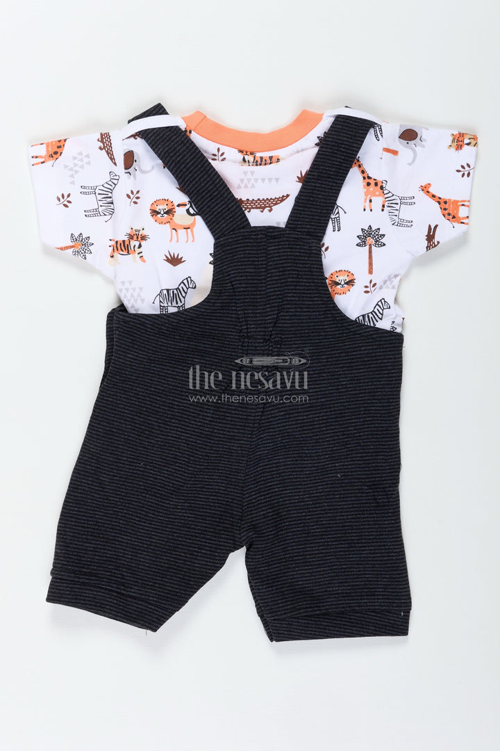 The Nesavu Boys Casual Set Boys Cotton Corduroy Orange Casual Dress with Lion Appliqué and Printed Tee for Bold Everyday Style Nesavu Nesavu Boys Orange Casual Dress Cotton Corduroy Lion Patch Animal Printed Tee Everyday Adventures