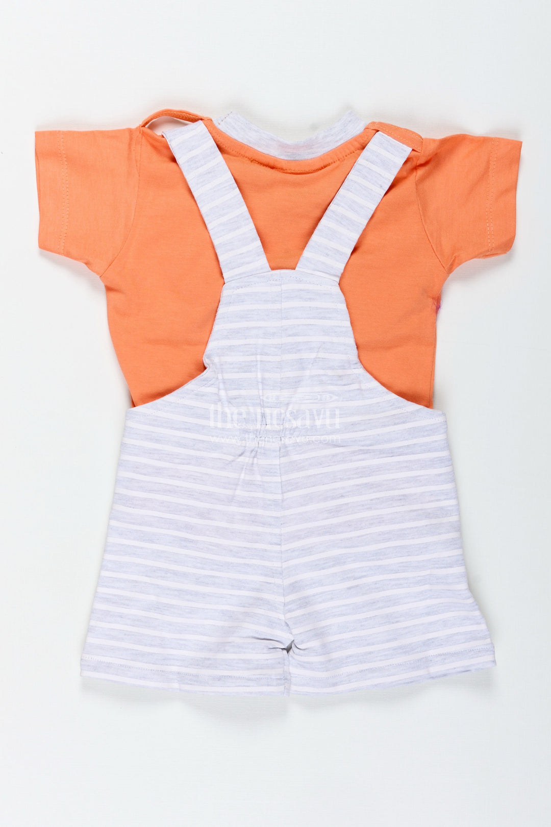 The Nesavu Boys Casual Set Boys Cotton Cute Casual Orange Dress with Striped Dungaree and Soft Tiger Embellishment Nesavu Nesavu Boys Cotton Cute Casual Orange Dress Tiger Embellishment Striped Dungaree