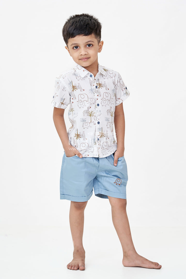 The Nesavu Boys Casual Set Boys Cotton Designer Casual Wear Set with Animal Digital Print Shirt and Blue Shorts Nesavu 14 (6M) / Blue BCS247B-14 Boys Designer Casual Wear Cotton Set Animal Print Shirt Blue Shorts | The Nesavu