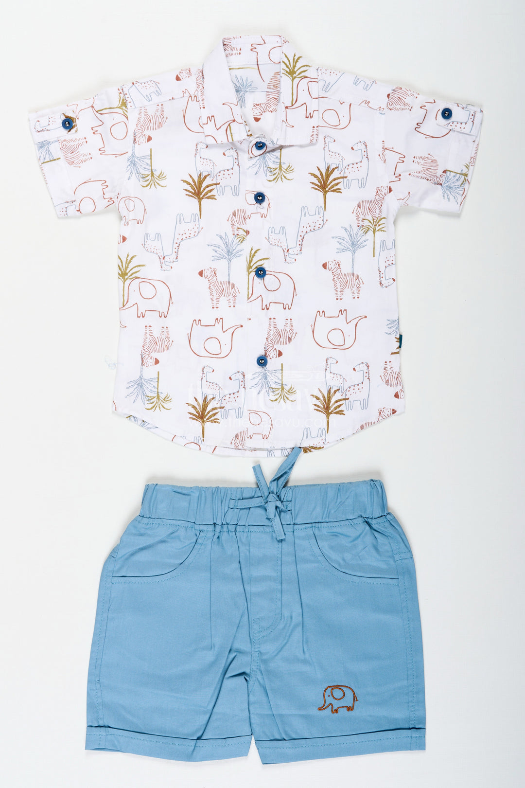 The Nesavu Boys Casual Set Boys Cotton Designer Casual Wear Set with Animal Digital Print Shirt and Blue Shorts Nesavu 14 (6M) / Blue BCS247B-14 Nesavu Boys Designer Casual Wear Cotton Set Animal Print Shirt Blue Shorts