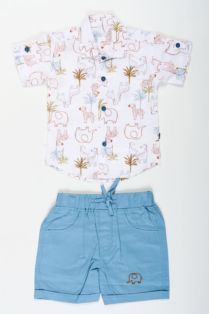 The Nesavu Boys Casual Set Boys Cotton Designer Casual Wear Set with Animal Digital Print Shirt and Blue Shorts Nesavu 14 (6M) / Blue BCS247B-14 Nesavu Boys Designer Casual Wear Cotton Set Animal Print Shirt Blue Shorts