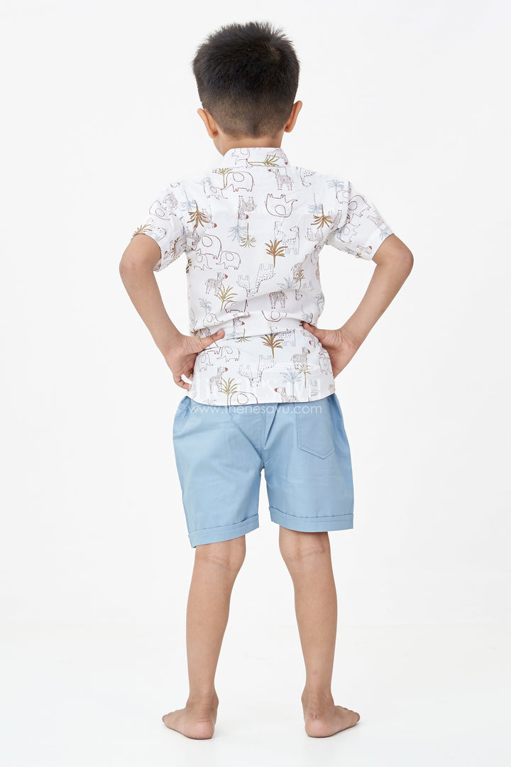 The Nesavu Boys Casual Set Boys Cotton Designer Casual Wear Set with Animal Digital Print Shirt and Blue Shorts Nesavu Boys Designer Casual Wear Cotton Set Animal Print Shirt Blue Shorts | The Nesavu