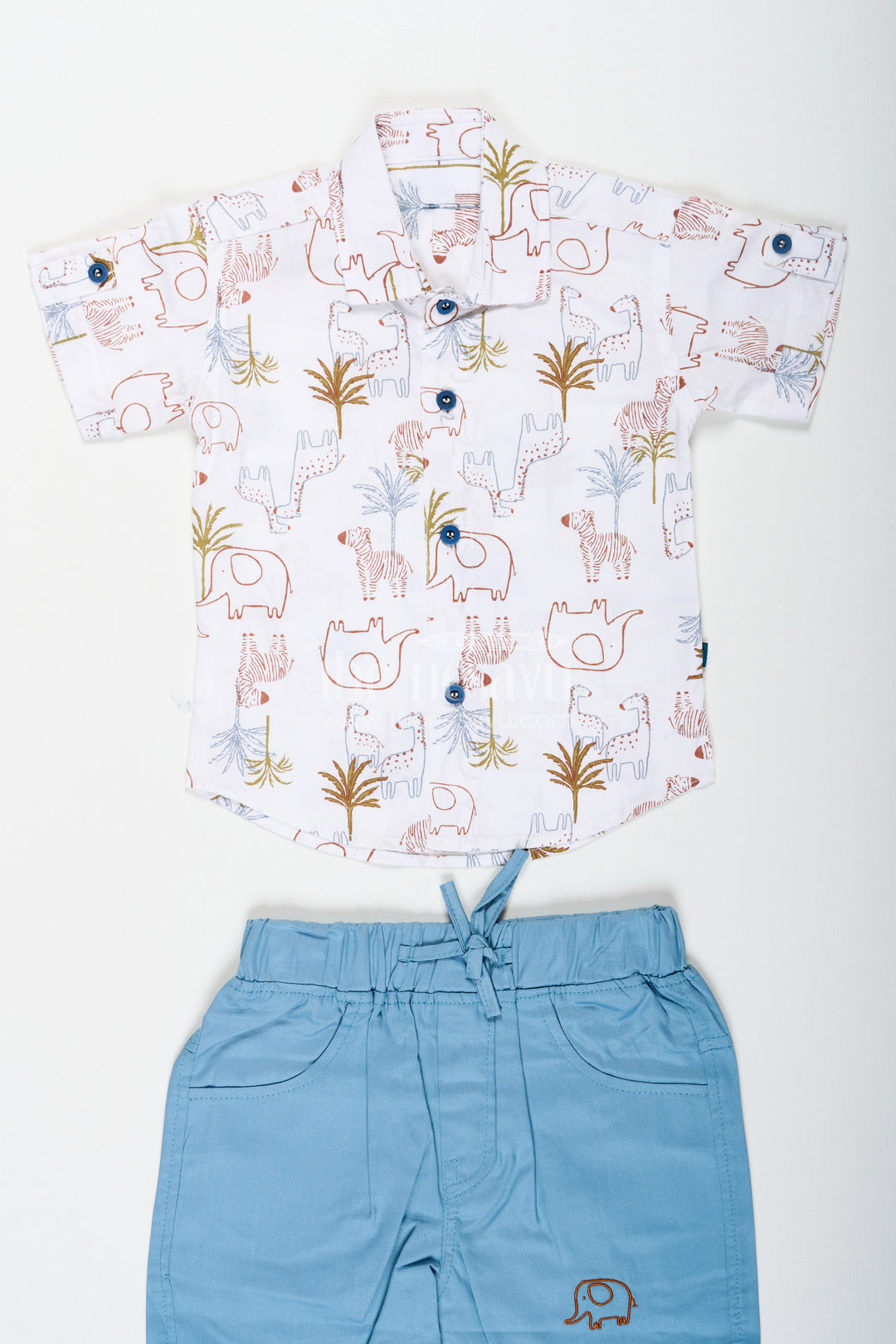 The Nesavu Boys Casual Set Boys Cotton Designer Casual Wear Set with Animal Digital Print Shirt and Blue Shorts Nesavu Boys Designer Casual Wear Cotton Set Animal Print Shirt Blue Shorts | The Nesavu