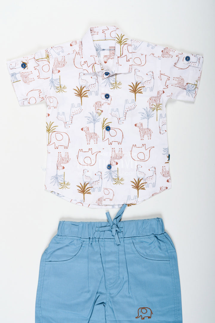 The Nesavu Boys Casual Set Boys Cotton Designer Casual Wear Set with Animal Digital Print Shirt and Blue Shorts Nesavu Boys Designer Casual Wear Cotton Set Animal Print Shirt Blue Shorts | The Nesavu
