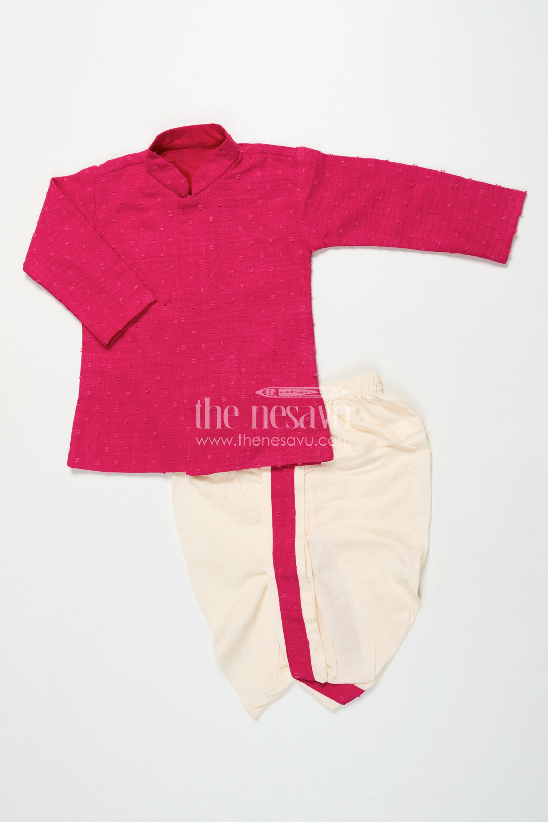 The Nesavu Boys Dothi Set Boys Cotton Dhoti Kurta Set for Temple Visits and Festive Rituals Nesavu 16 (1Y) / Pink BES768A-16 Nesavu boys cotton dhoti kurta set traditional ceremonies cultural celebrations