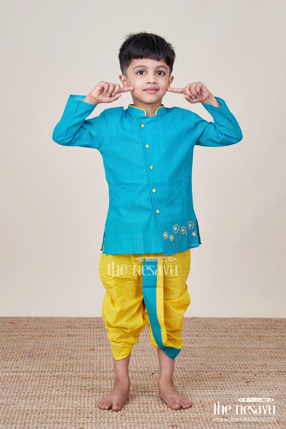 The Nesavu Boys Dothi Set Boys Cotton Dhoti Kurta Set with Embroidery for Cultural School Celebrations Nesavu Nesavu boys cotton embroidered dhoti set school ethnic day festive family occasions