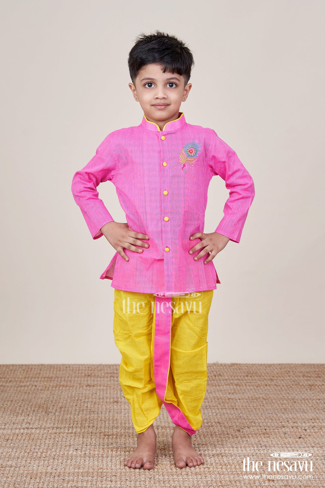 The Nesavu Boys Dothi Set Boys Cotton Dhoti Set for Temple Visits and Family Functions Nesavu Nesavu boys cotton dhoti kurta set temples pujas festive traditional dressing