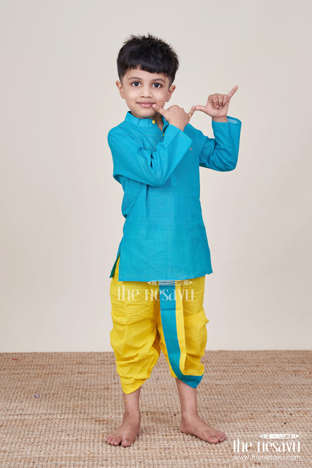 The Nesavu Boys Dothi Set Boys Cotton Dhoti Set for Traditional School Events and Poojas Nesavu 14 (6M) / Blue BES895A-14 Nesavu boys cotton dhoti set ethnic school events poojas traditional celebrations