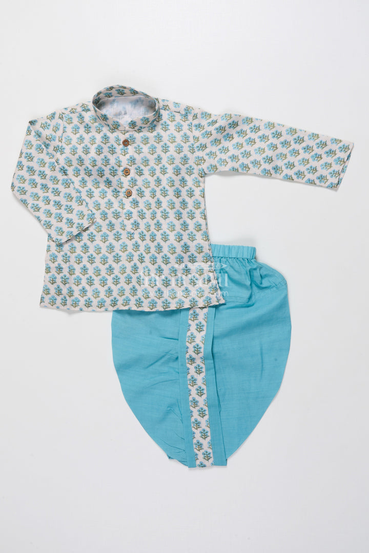 The Nesavu Boys Dothi Set Boys Cotton Dhoti Set with Jaipur Block Print for Traditional Functions Nesavu 12 (3M) / Green BES723B-12 Nesavu boys dhoti set cotton Jaipur block printed kurta poojas festivals