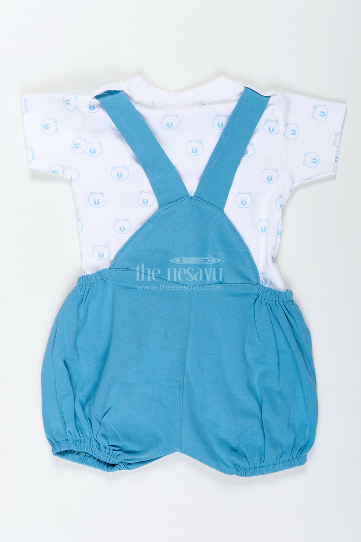 The Nesavu Boys Casual Set Boys Cotton Digital Print Set with Blue Overalls and Bear Motif for Casual Everyday Outings Nesavu Nesavu Boys Digital Print Set Blue Overalls Cotton Animal Print Comfortable Daily Wear