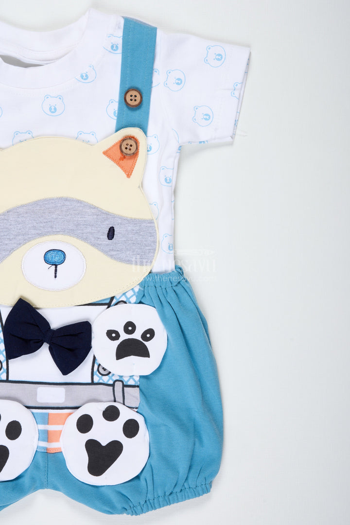 The Nesavu Boys Casual Set Boys Cotton Digital Print Set with Blue Overalls and Bear Motif for Casual Everyday Outings Nesavu Nesavu Boys Digital Print Set Blue Overalls Cotton Animal Print Comfortable Daily Wear