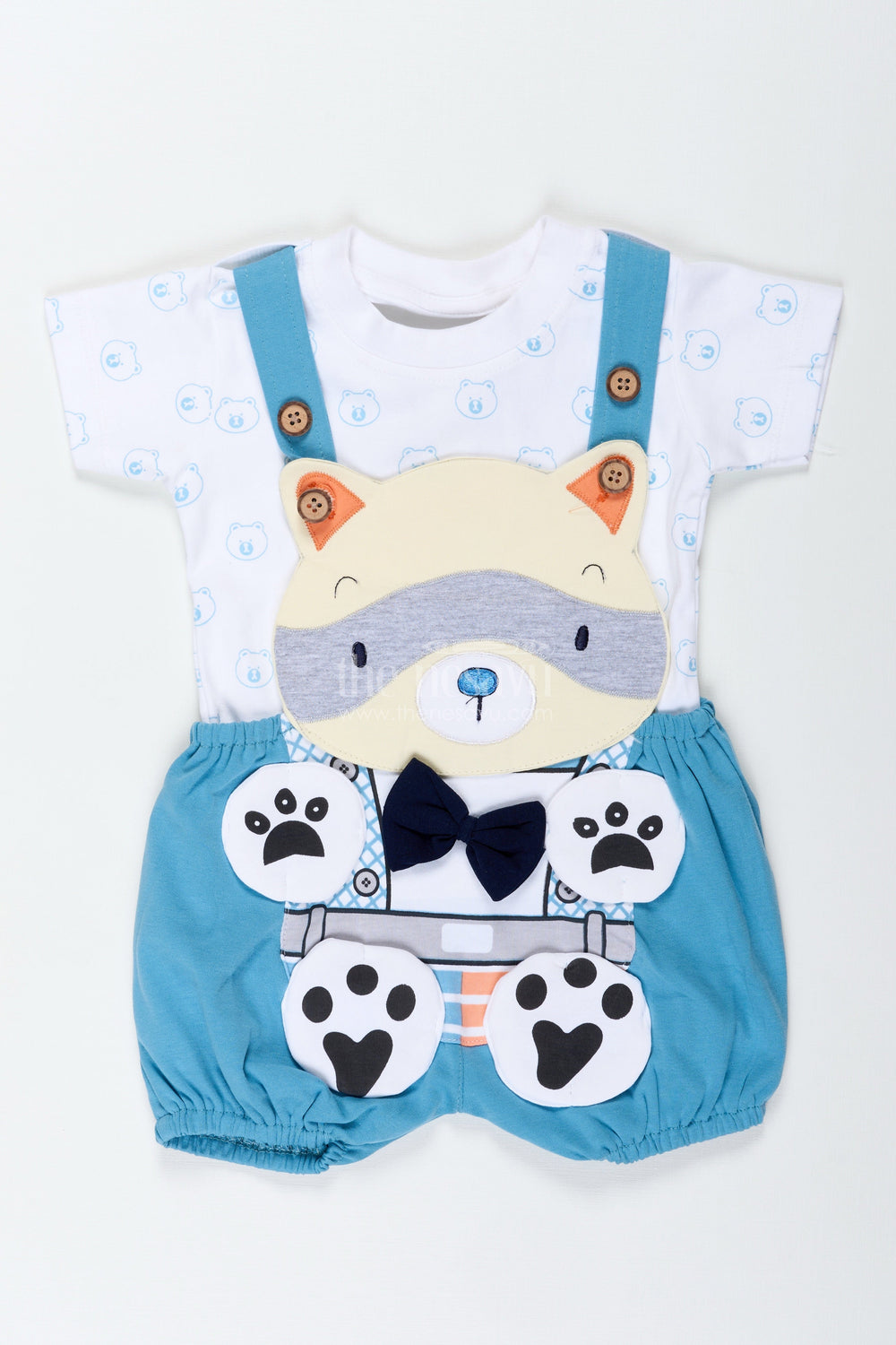 The Nesavu Boys Casual Set Boys Cotton Digital Print Set with Blue Overalls and Bear Motif for Casual Everyday Outings Nesavu Nesavu Boys Digital Print Set Blue Overalls Cotton Animal Print Comfortable Daily Wear