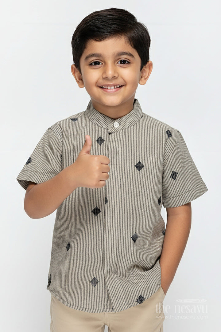 The Nesavu Boys Cotton Shirt Boys Cotton Dobby Shirt with Woven Embroidery for Traditional Dressing Nesavu 16 (1Y) / Green BS308B-16 Nesavu Boys Olive Cotton Dobby Shirt Embroidered Motifs Ethnic Casual Shirt Kids