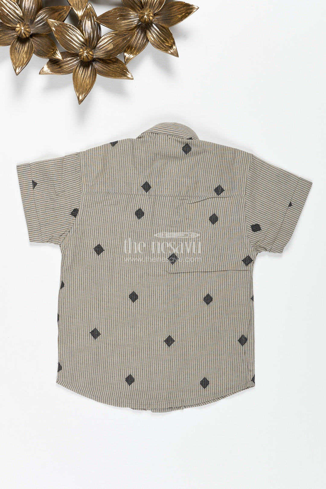 The Nesavu Boys Cotton Shirt Boys Cotton Dobby Shirt with Woven Embroidery for Traditional Dressing Nesavu Nesavu Boys Olive Cotton Dobby Shirt Embroidered Motifs Ethnic Casual Shirt Kids