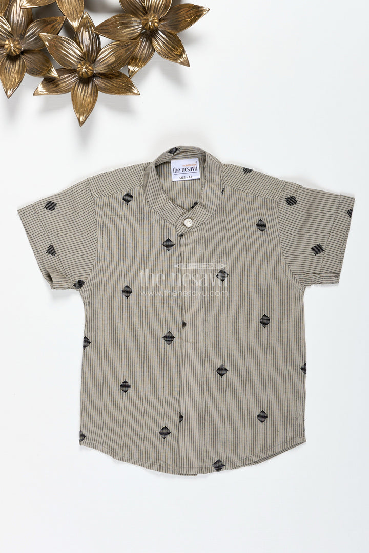 The Nesavu Boys Cotton Shirt Boys Cotton Dobby Shirt with Woven Embroidery for Traditional Dressing Nesavu Nesavu Boys Olive Cotton Dobby Shirt Embroidered Motifs Ethnic Casual Shirt Kids