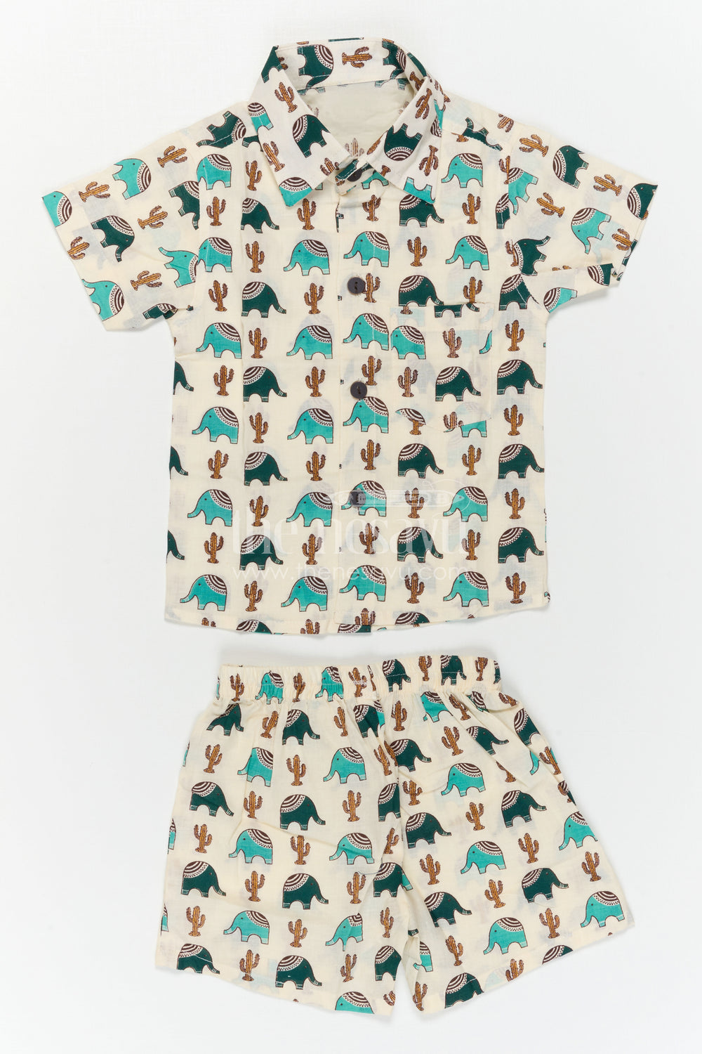 The Nesavu Boys Casual Set Boys Cotton Dress Set for Summer Outings and Playtime Nesavu Nesavu Boys Cotton Co Ord Set For Summer Outings With Digital Print Shirt And Shorts Casual Wear