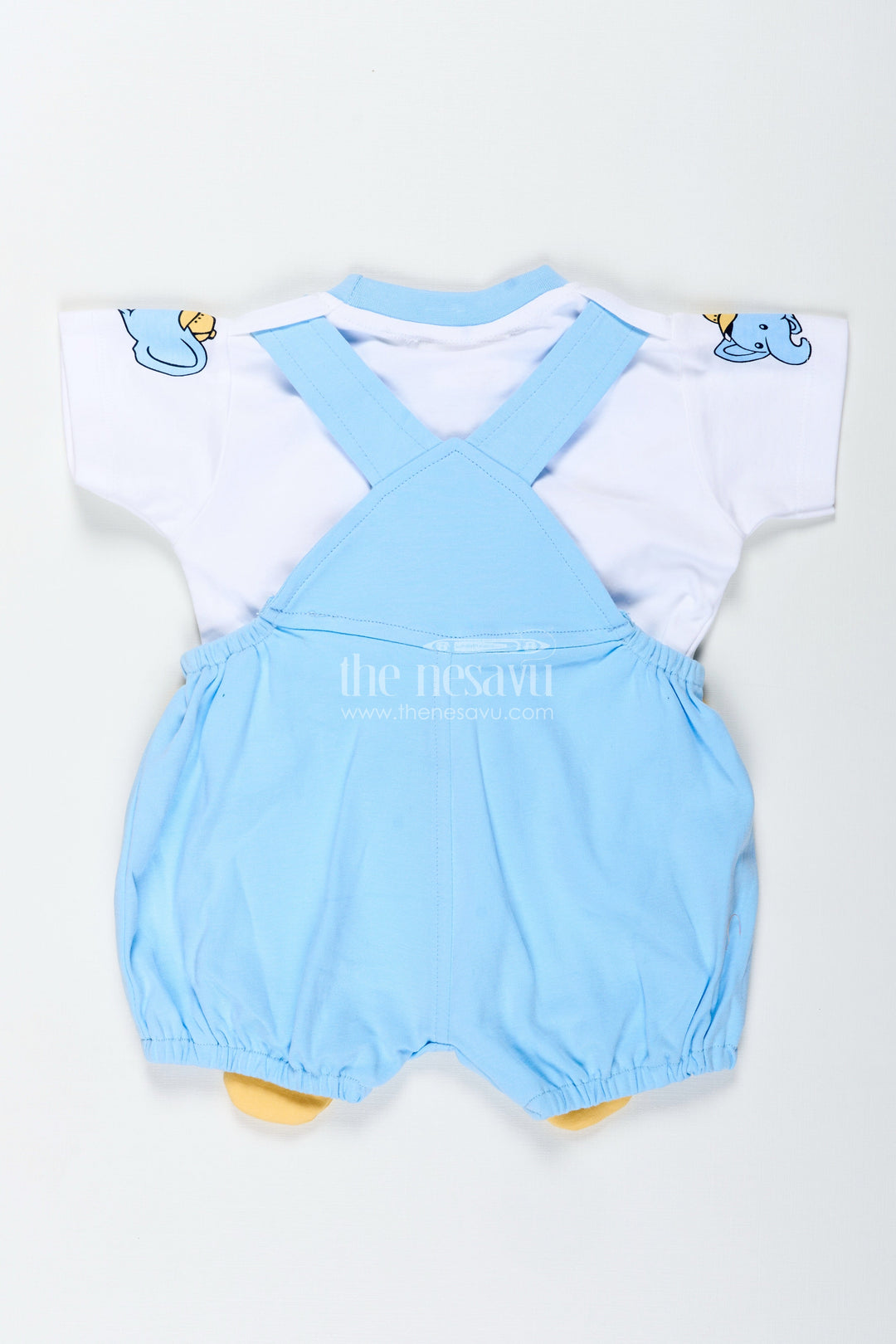 The Nesavu Boys Casual Set Boys Cotton Elephant Newbaby Outfit with Blue Checkered Overalls and Cute Character Applique Nesavu Nesavu Boys Cotton Blue Elephant Newbaby Outfit Checkered Overalls Soft Tee
