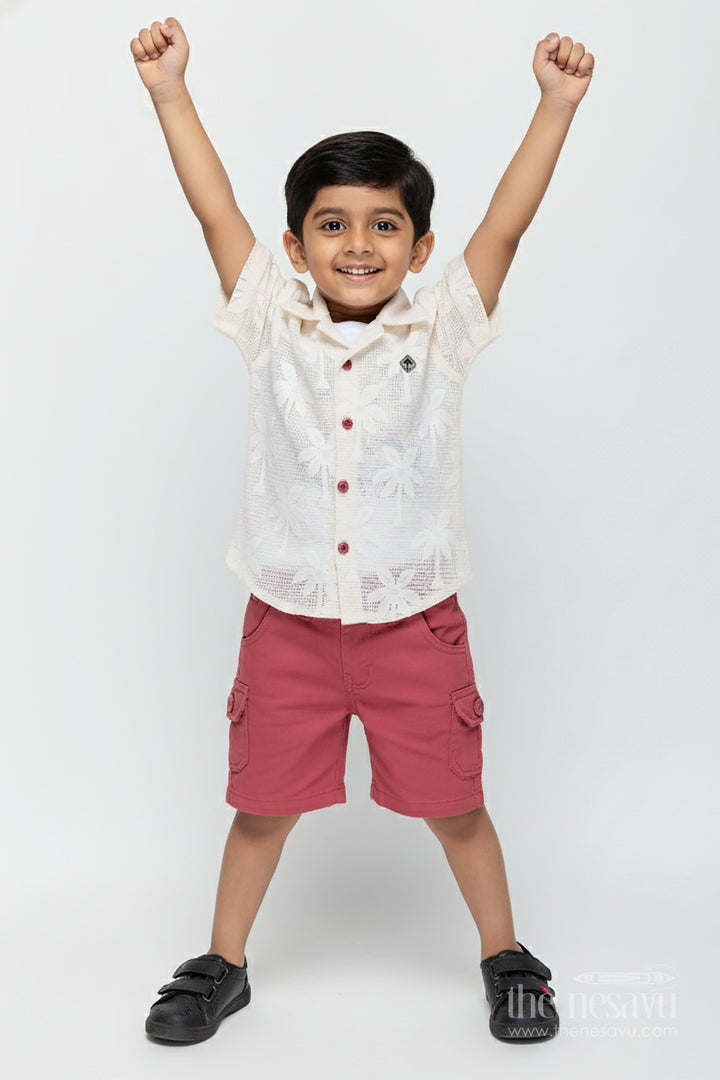 The Nesavu Boys Casual Set Boys Cotton Embroidered Shorts and T Shirt Set in Off White and Pink for Trendy Everyday Outfits Nesavu 14 (6M) / Orange BCS275A-14 Nesavu Boys Casual Off White Shirt Graphic Tee Pink Shorts shorts t shirt set Combo