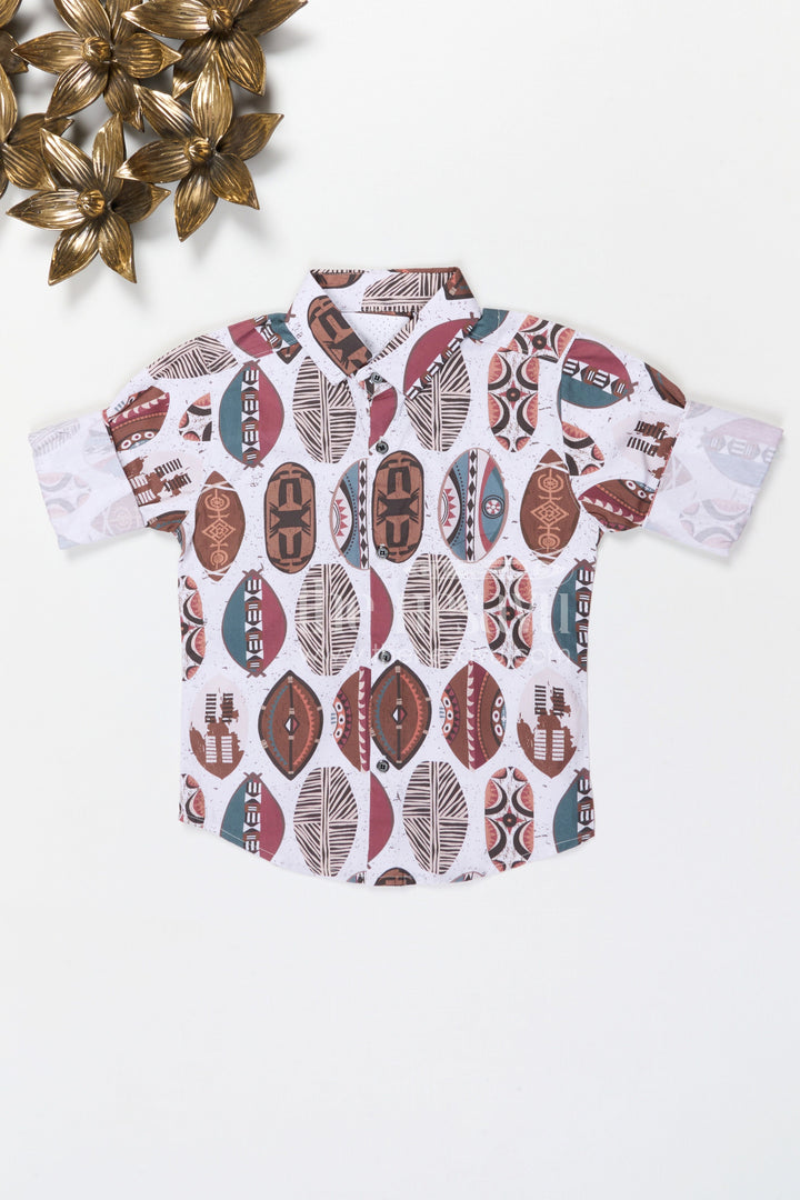 The Nesavu Boys Cotton Shirt Boys Cotton Geometric Print Shirt for Casual Outings and Everyday Comfort Nesavu 20 (3Y) / Brown / Cotton BS419B-20 Nesavu boys cotton geometric digital print shirt for casual outings and everyday wear