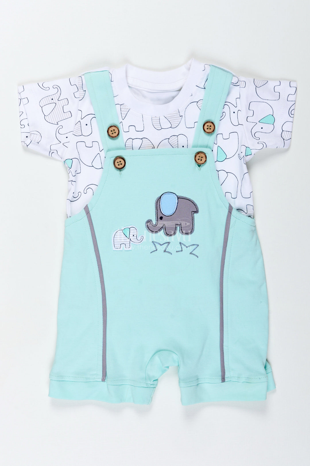 The Nesavu Boys Casual Set Boys Cotton Green Casual Outfits with Elephant Embroidery and Printed T Shirt for Relaxed Daily Wear Nesavu 14 (6M) / Green BCS314B-14 Nesavu Boys Green Casual Cotton Outfits Elephant Embroidery Playful Dungaree Look