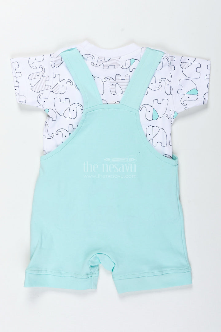 The Nesavu Boys Casual Set Boys Cotton Green Casual Outfits with Elephant Embroidery and Printed T Shirt for Relaxed Daily Wear Nesavu Nesavu Boys Green Casual Cotton Outfits Elephant Embroidery Playful Dungaree Look