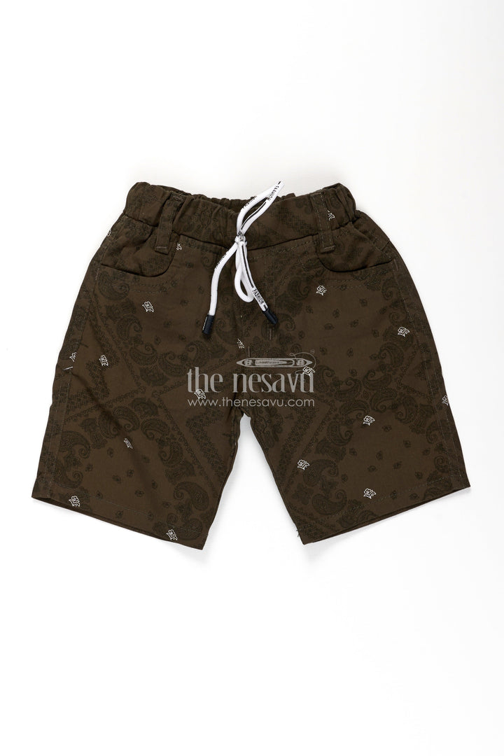 The Nesavu Boys Shorts Boys Cotton Green Dress Shorts with Paisley Digital Prints and Structured Fit for Casual Style Nesavu 16 (1Y) / Green BWS021AA-16 Nesavu Boys Green Dress Shorts Cotton Paisley Print Adjustable Fit