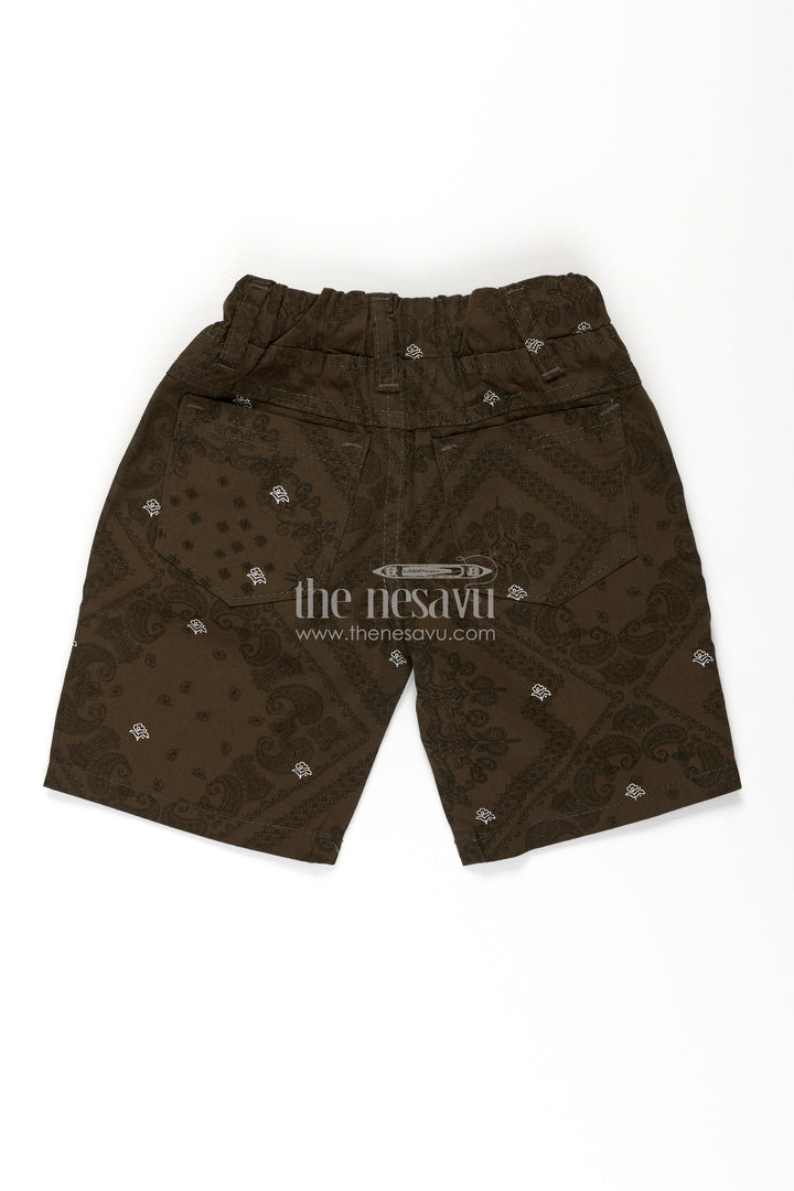 The Nesavu Boys Shorts Boys Cotton Green Dress Shorts with Paisley Digital Prints and Structured Fit for Casual Style Nesavu Nesavu Boys Green Dress Shorts Cotton Paisley Print Adjustable Fit