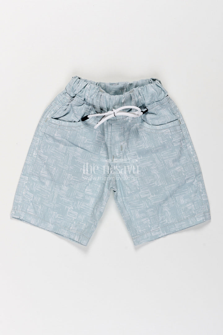 The Nesavu Boys Shorts Boys Cotton Green Shorts with White Digital Print and Soft Elastic Waist for Everyday Comfort Nesavu 16 (1Y) / Green BWS020DA-16 Nesavu Boys Green Cotton Shorts Abstract White Print Comfortable Drawstring Waist