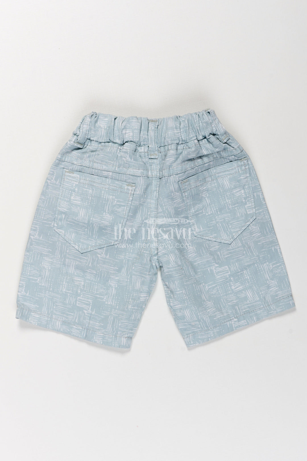 The Nesavu Boys Shorts Boys Cotton Green Shorts with White Digital Print and Soft Elastic Waist for Everyday Comfort Nesavu Nesavu Boys Green Cotton Shorts Abstract White Print Comfortable Drawstring Waist