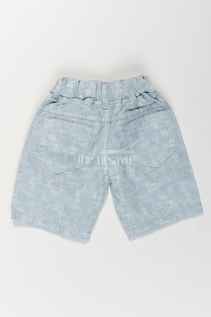 The Nesavu Boys Shorts Boys Cotton Green Shorts with White Digital Print and Soft Elastic Waist for Everyday Comfort Nesavu Nesavu Boys Green Cotton Shorts Abstract White Print Comfortable Drawstring Waist