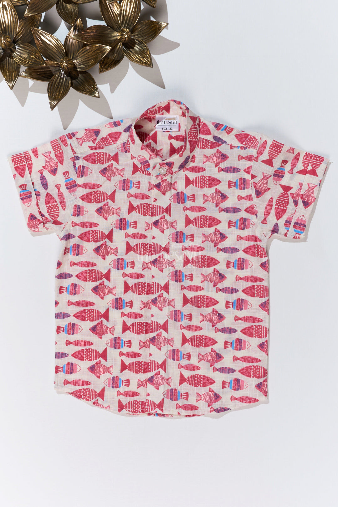 The Nesavu Boys Cotton Shirt Boys Cotton Half Sleeve Shirt with Fish Print in Vibrant Shades for Casual Comfort Nesavu 16 (1Y) / Pink BS250A-16 Boys Cotton Half Sleeve Shirt Vibrant Fish Print Playful Style | The Nesavu