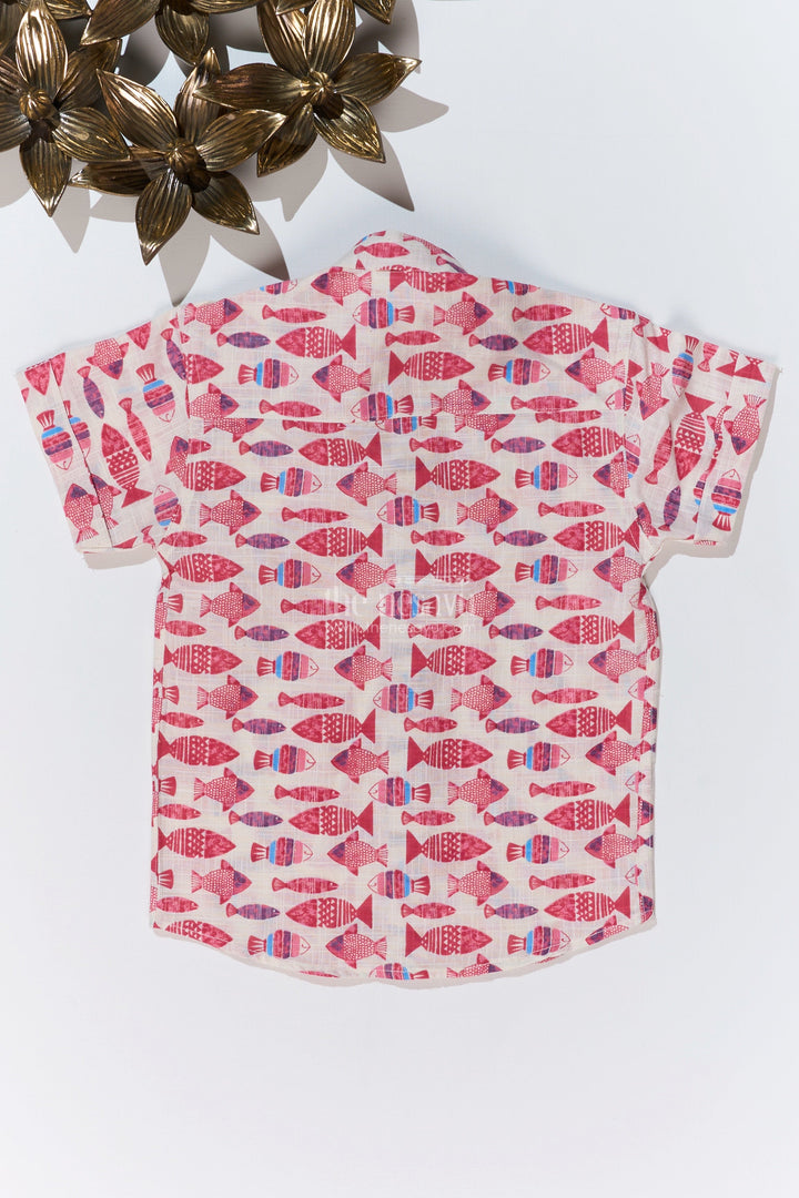 The Nesavu Boys Cotton Shirt Boys Cotton Half Sleeve Shirt with Fish Print in Vibrant Shades for Casual Comfort Nesavu Boys Cotton Half Sleeve Shirt Vibrant Fish Print Playful Style | The Nesavu
