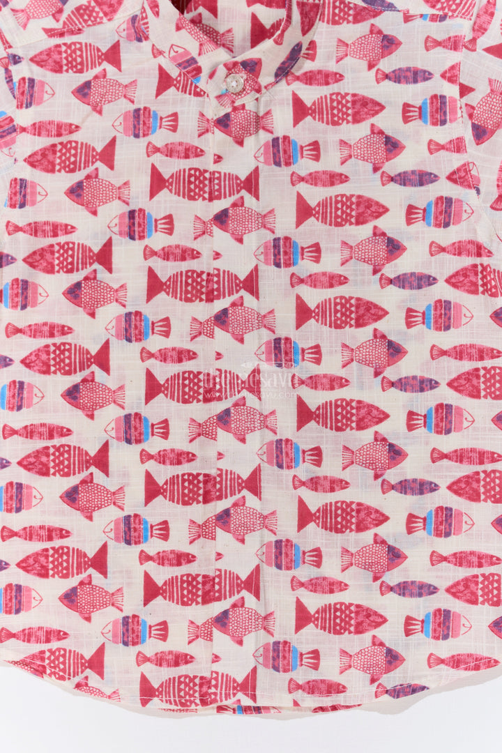 The Nesavu Boys Cotton Shirt Boys Cotton Half Sleeve Shirt with Fish Print in Vibrant Shades for Casual Comfort Nesavu Boys Cotton Half Sleeve Shirt Vibrant Fish Print Playful Style | The Nesavu