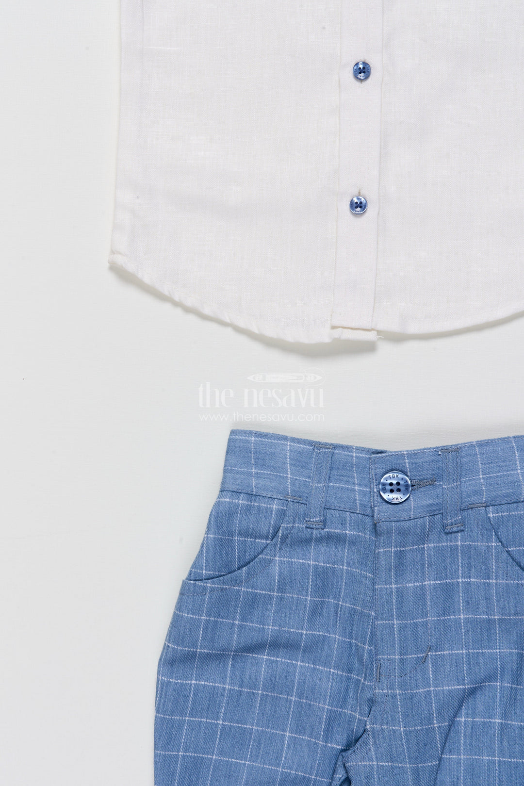 The Nesavu Boys Casual Set Boys Cotton Jacket Set for Weddings and Family Events Nesavu Nesavu boys cotton jacket set blue checkered design festive wedding wear