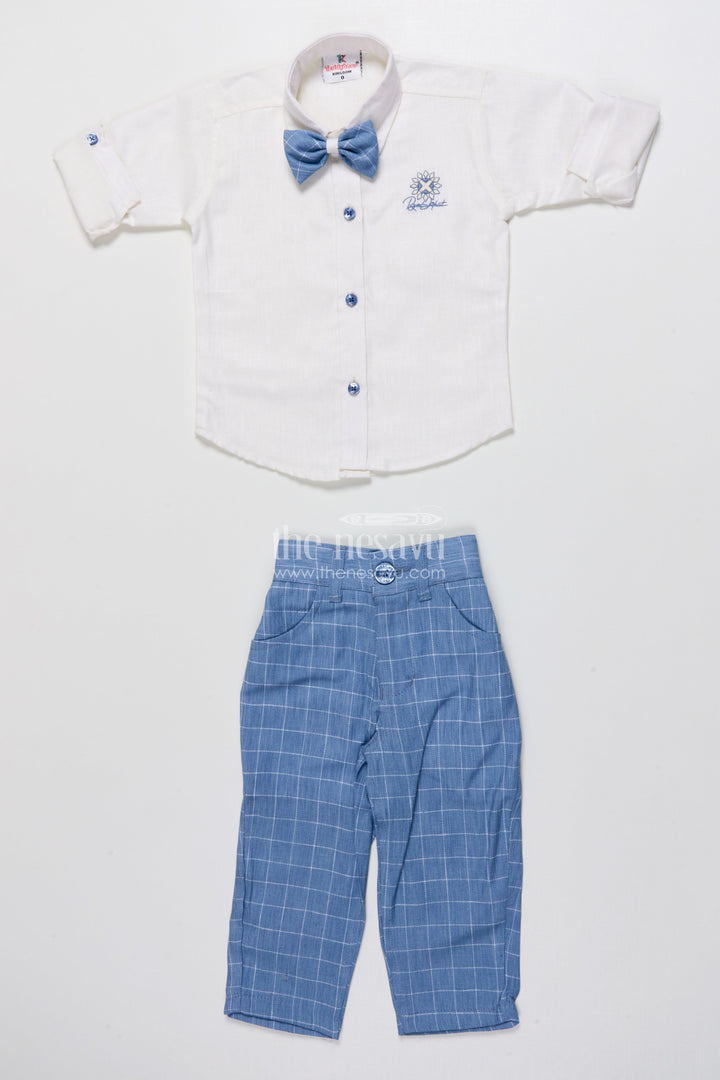 The Nesavu Boys Casual Set Boys Cotton Jacket Set for Weddings and Family Events Nesavu Nesavu boys cotton jacket set blue checkered design festive wedding wear