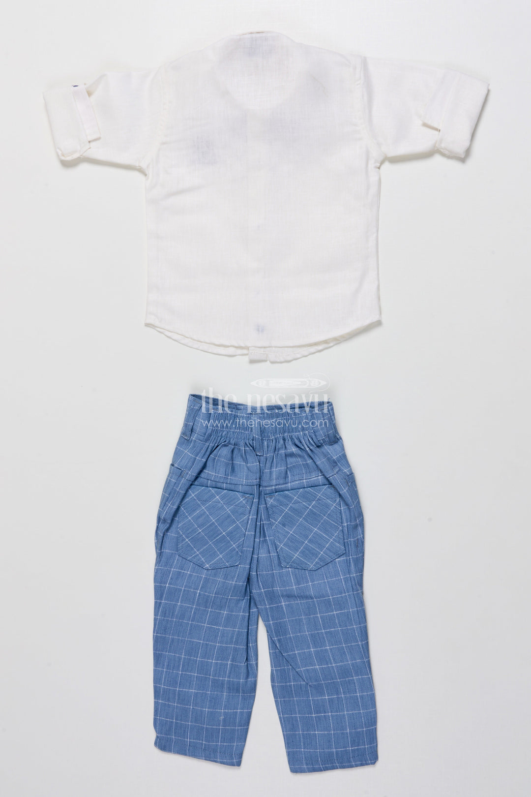 The Nesavu Boys Casual Set Boys Cotton Jacket Set for Weddings and Family Events Nesavu Nesavu boys cotton jacket set blue checkered design festive wedding wear