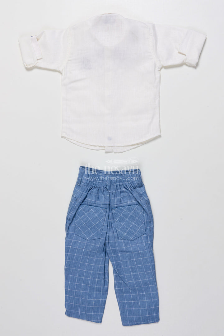 The Nesavu Boys Casual Set Boys Cotton Jacket Set for Weddings and Family Events Nesavu Nesavu boys cotton jacket set blue checkered design festive wedding wear