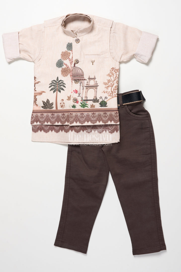 The Nesavu Boys Jacket Sets Boys Cotton Kurta Pant Set with Heritage Digital Print Nesavu Nesavu boys cotton kurta pant set digital heritage prints festivals family events